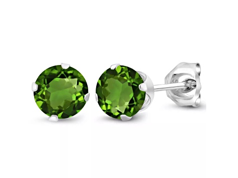 925 Sterling Silver Round 6MM Birthstone Stud Earrings Cubic Zirconia Emerald
