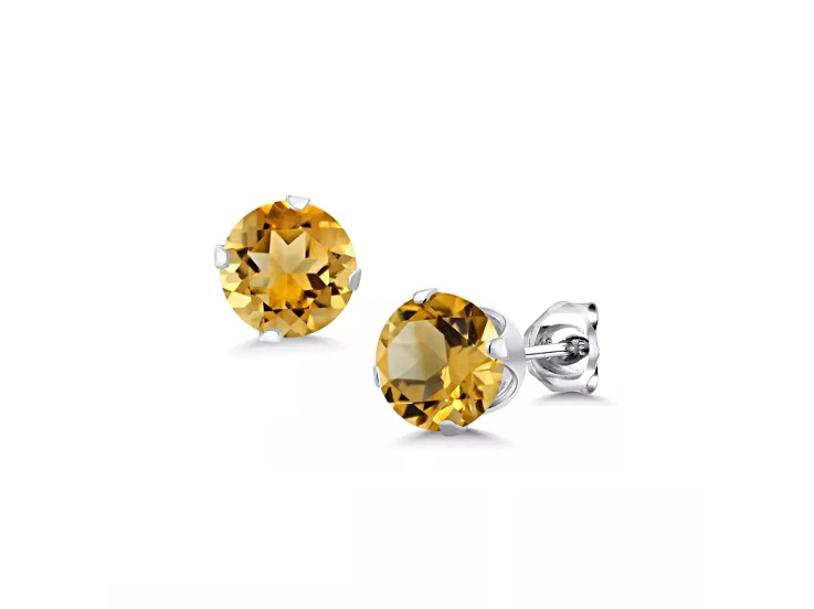 925 Sterling Silver Square 6MM Birthstone Stud Earrings Cubic Zirconia Citrine