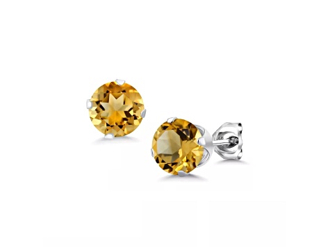 925 Sterling Silver Square 6MM Birthstone Stud Earrings Cubic Zirconia Citrine
