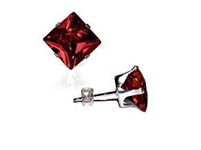 925 Sterling Silver Square 6MM Birthstone Stud Earrings Cubic Zirconia  Garnet