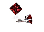 925 Sterling Silver Square 6MM Birthstone Stud Earrings Cubic Zirconia  Garnet