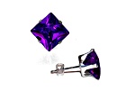 925 Sterling Silver Square 6MM Birthstone Stud Earrings Cubic Zirconia  Amethyst