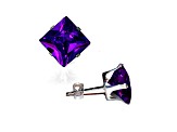 925 Sterling Silver Square 6MM Birthstone Stud Earrings Cubic Zirconia  Amethyst