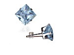 925 Sterling Silver Square 6MM Birthstone Stud Earrings  Cubic Zirconia Aquamarine