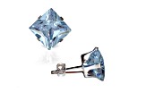 925 Sterling Silver Square 6MM Birthstone Stud Earrings  Cubic Zirconia Aquamarine