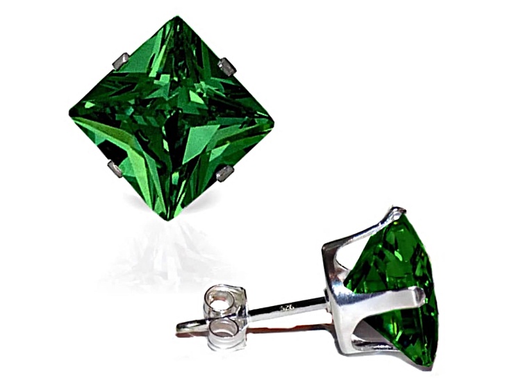 925 Sterling Silver Square 6MM Birthstone Stud Earrings Cubic Zirconia  Emerald