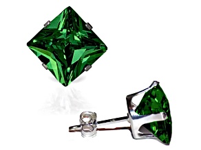 925 Sterling Silver Square 6MM Birthstone Stud Earrings Cubic Zirconia  Emerald
