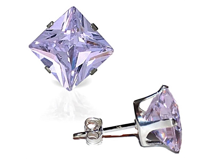 925 Sterling Silver Square 6MM Birthstone Stud Earrings Cubic Zirconia Alexandrite