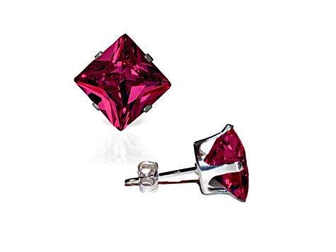 925 Sterling Silver Square 6MM Birthstone Stud Earrings Cubic Zirconia  Ruby