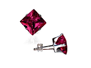 925 Sterling Silver Square 6MM Birthstone Stud Earrings Cubic Zirconia  Ruby