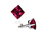 925 Sterling Silver Square 6MM Birthstone Stud Earrings Cubic Zirconia  Ruby