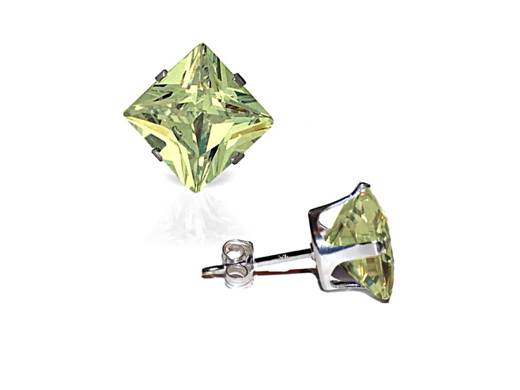 925 Sterling Silver Round 6MM Birthstone Stud Earrings Cubic Zirconia Peridot