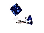 925 Sterling Silver Square 6MM Birthstone Stud Earrings Cubic Zirconia Sapphire