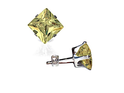 925 Sterling Silver Square 6MM Birthstone Stud Earrings Cubic Zirconia Citrine