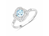 Aqua Aquamarine and White Diamond 14K White Gold Halo Ring Anniversary Gift for Her