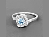 Aqua Aquamarine and White Diamond 14K White Gold Halo Ring Anniversary Gift for Her