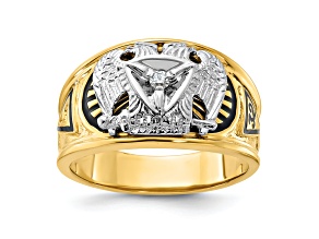 10K Two-tone Yellow and White Gold Men's Enameled and Diamond 32nd Scottish Rite Masonic Ring