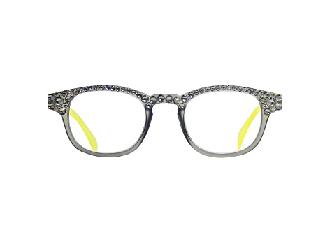 Yellow Crystal Square Frame Reading Glasses. Strength 1.50