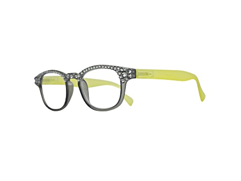 Yellow Crystal Square Frame Reading Glasses. Strength 1.50