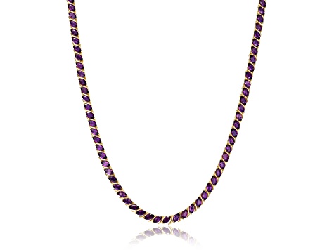 Purple African Amethyst 18k Yellow Gold Over Sterling Silver Tennis Necklace 15.25ctw