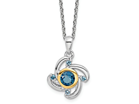 Rhodium Over Sterling Silver with 14K Accent London/Swiss Blue Topaz 18-inch Necklace