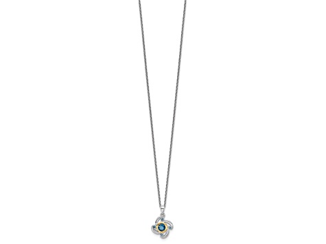 Rhodium Over Sterling Silver with 14K Accent London/Swiss Blue Topaz 18-inch Necklace