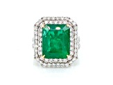 10.45 Ctw Emerald and 2.54 Ctw White Diamond Ring in 18K 2-Tone