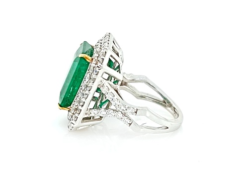 10.45 Ctw Emerald and 2.54 Ctw White Diamond Ring in 18K 2-Tone
