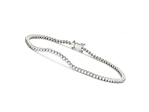 Clear Round Bezel-set Cubic Zirconia, Rhodium Plated over Sterling Silver Bracelet