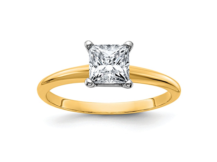14K Yellow Gold With White Gold Accents 1 ct. D E F Pure Light Princess Moissanite Solitaire Ring