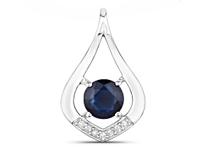 Blue Sapphire and White Diamond 10K White Gold Teardrop Pendant 1.24ctw