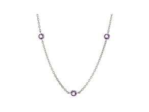 Judith Ripka 0.6ctw Round Amethyst Rhodium over Sterling Silver 3-Station Necklace