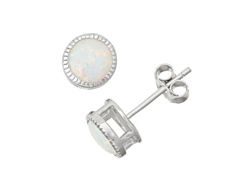 Round Lab Created Opal Sterling Silver Stud Earrings 1.00ctw
