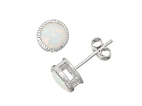 Round Lab Created Opal Sterling Silver Stud Earrings 1.00ctw