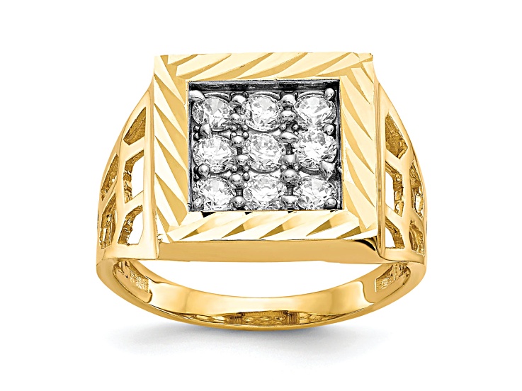 『TEN $RING 金銀 19』 10K Yellow Gold Men's Cubic Zirconia Ring - 1D9D8A | JTV