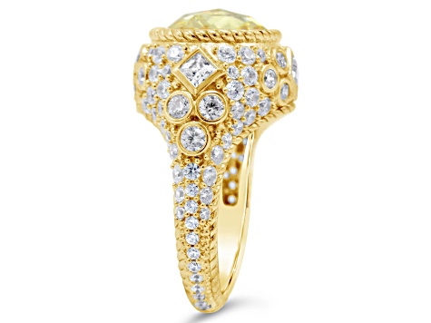 Judith Ripka 9.5ct Canary and 3.84ctw White Bella Luce Diamond Simulant 14K Gold Clad Ring