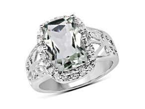 Prasiolite and White Topaz Sterling Silver Oval Halo Ring