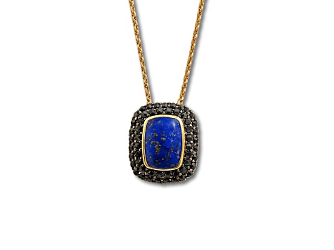 Natural Blue Lapis Lazuli and Black Spinel 14K Yellow Gold Over Sterling Silver Pendant with Chain