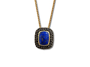 Blue Lapis Lazuli and Black Spinel 14K Yellow Gold Over Sterling Silver Pendant with Chain
