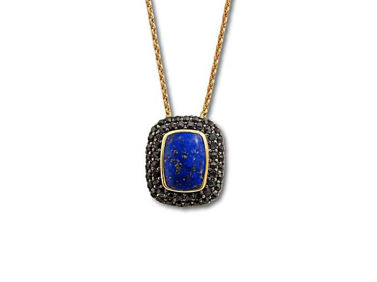 Natural Blue Lapis Lazuli and Black Spinel 14K Yellow Gold Over Sterling Silver Pendant with Chain