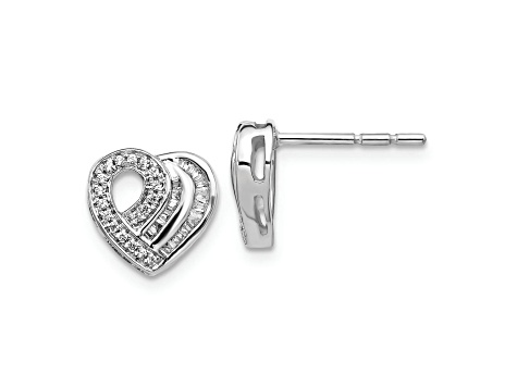 Rhodium Over 14k White Gold Diamond Heart Stud Earrings