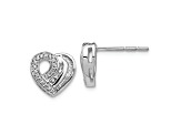 Rhodium Over 14k White Gold Diamond Heart Stud Earrings