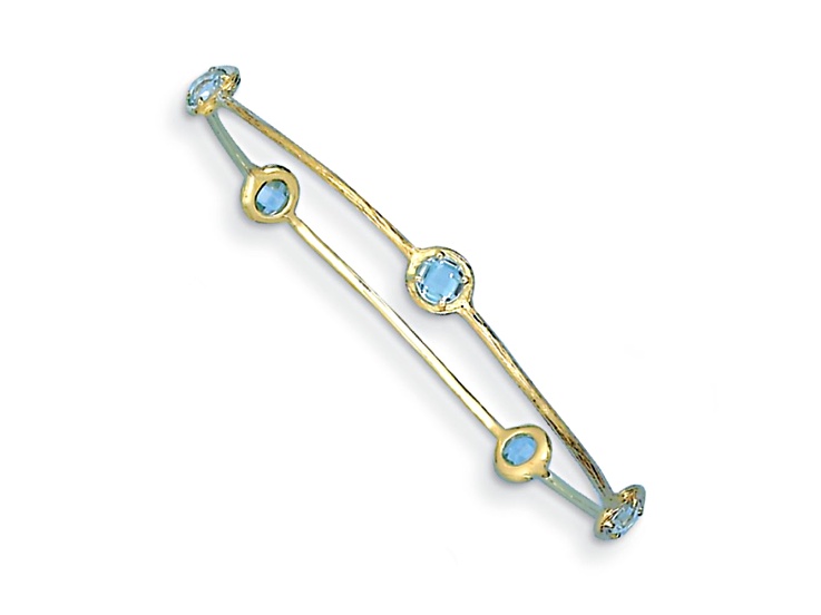 14K Yellow Gold Blue Topaz Slip-on Bangle