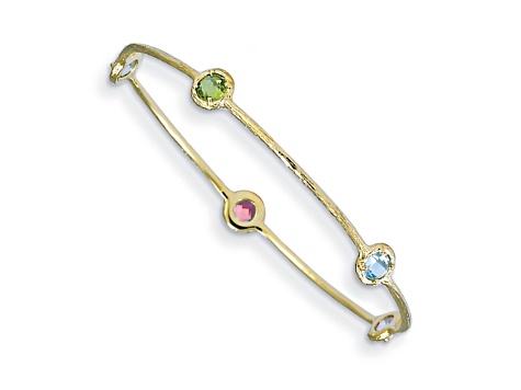 14K Yellow Gold Blue Topaz and Peridot Slip-on Bangle