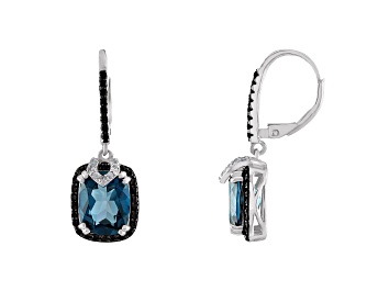 Picture of Sterling Silver London Blue Topaz, Black Spinel and Diamond Leverback Earrings 6.0ctw