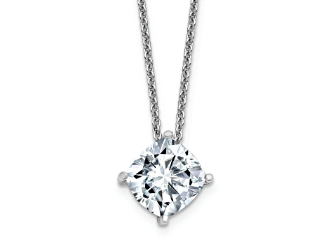 Rhodium Over 14K White Gold 2 ct. 7.50mm Cushion Colorless Moissanite Pendant with Chain