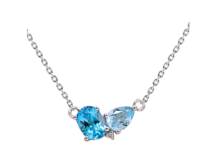 Swiss Blue Topaz, Topaz, and Diamond Sterling Silver Necklace 2.32ctw