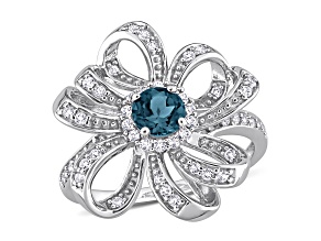 1ctw London Blue and White Topaz Flower Cocktail Ring in Sterling Silver