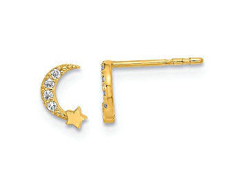 Picture of 14K Yellow Gold Children's Polished Moon and Star Stud Earrings with Cubic Zirconia