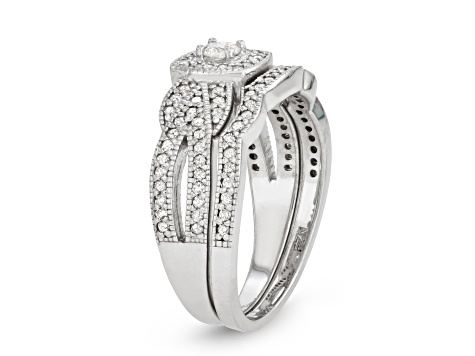 White Diamond Rhodium Over Sterling Silver Milgrain Bridal Ring Set 0.50ctw